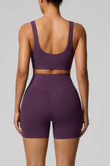 Women's Square Neck Wide Strap Bra And Shorts Yoga Set