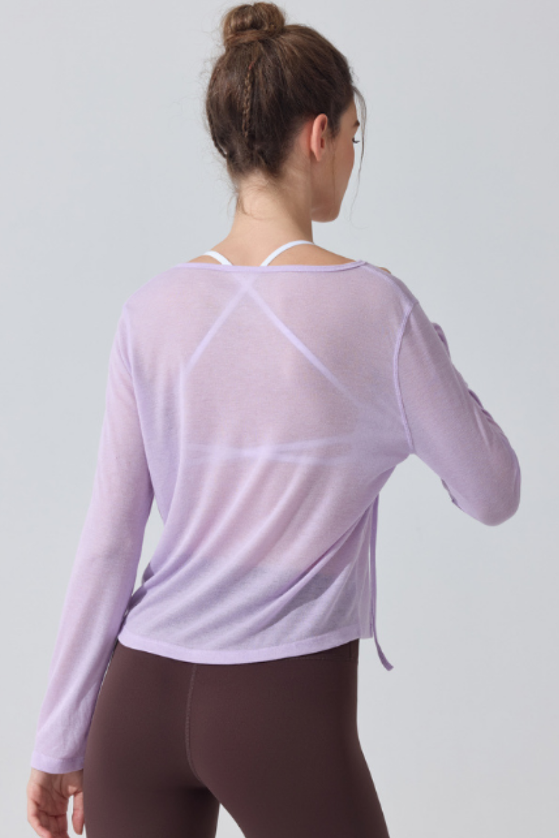 Women's Lightweight Sheer Drawstring Cropped Yoga T-shirts