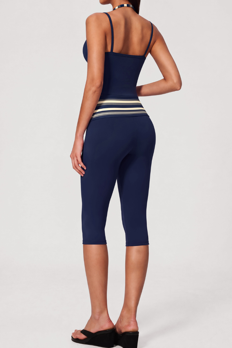 Women's Vintage Fake Two Piece Tank Top & Capri Leggings Set