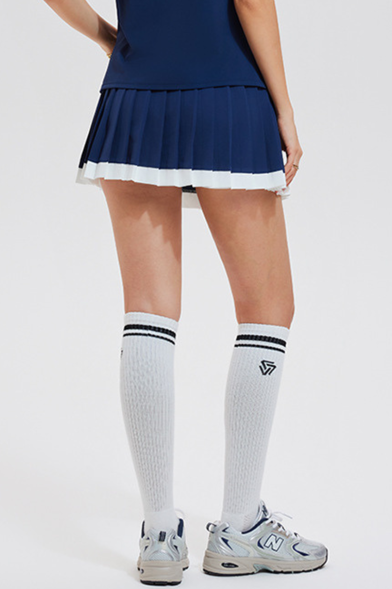 Women's Tennis Color Block Pleated Skirt with Built-in Short