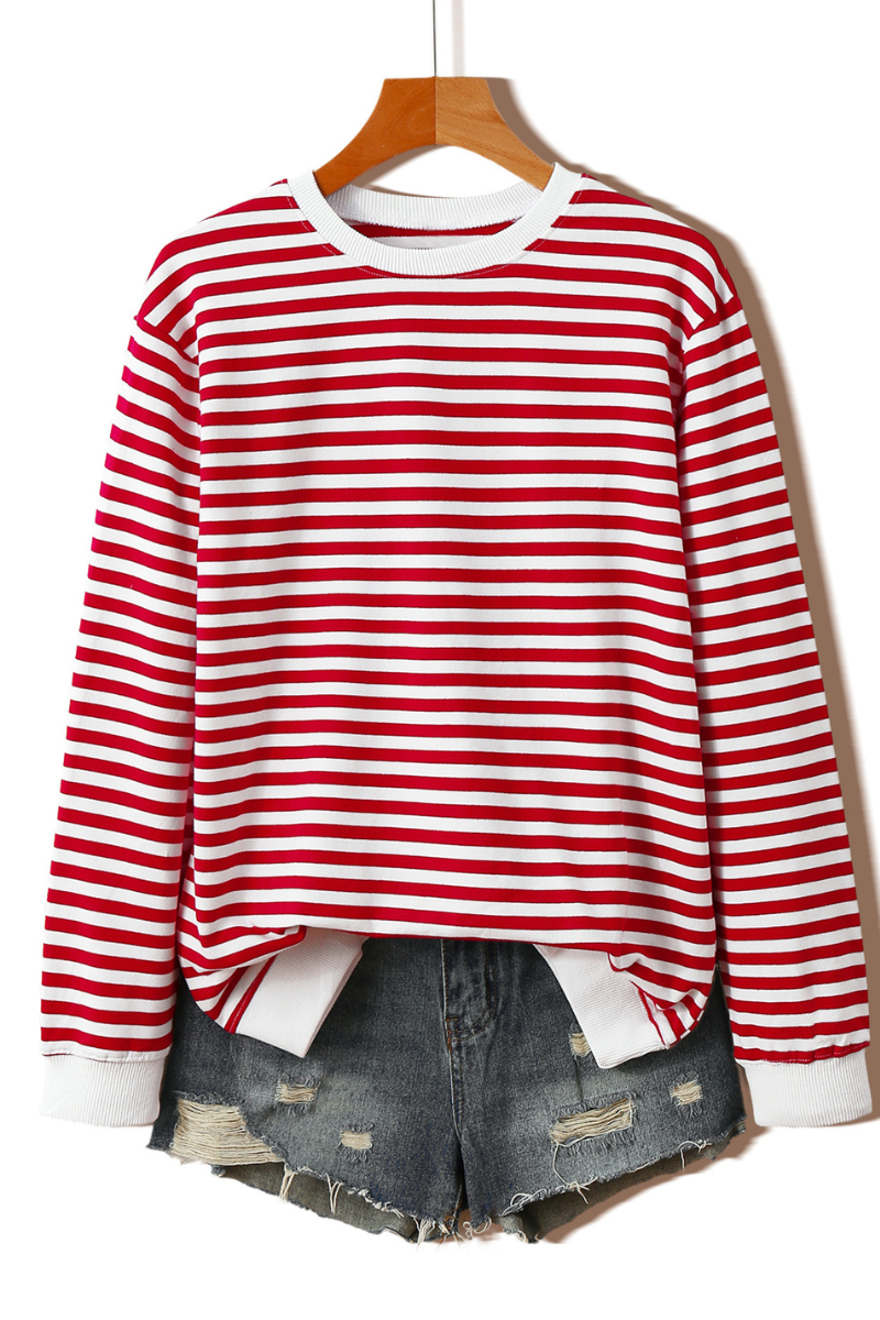 Women's Fall Christmas Striped Color Block Relaxed Pullover