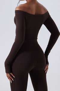 Women Off-Shoulder Sculpting Fitness Long Sleeves