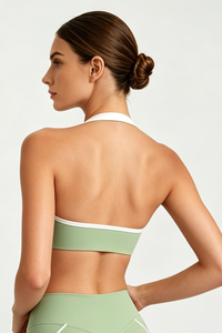 Women's Halterneck Twist Front Color-Block Sports Bra