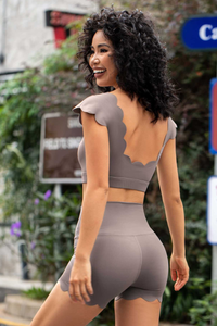 Women's Scalloped Cropped Top And High Rise Short 2Piece Set