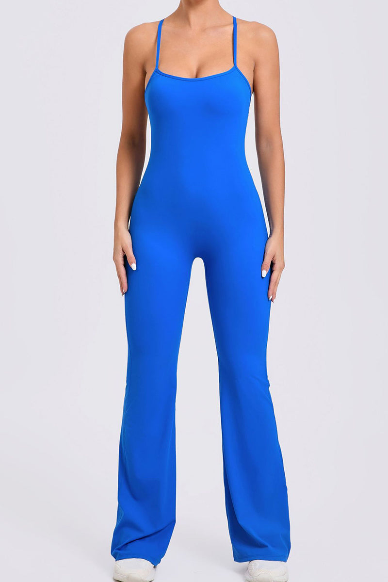 Women Adjustable Straps Flare Hollow Out Hip Lift Yoga Sports Fitness Bodysuit