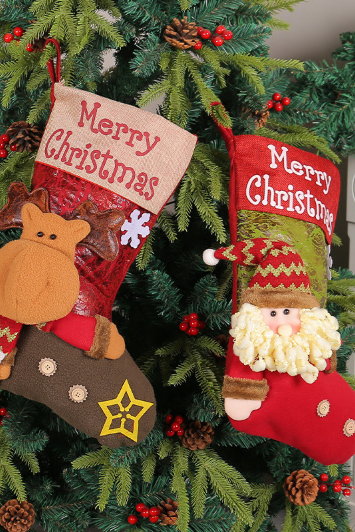 Christmas Decorations Large Sock With Reindeer Doll