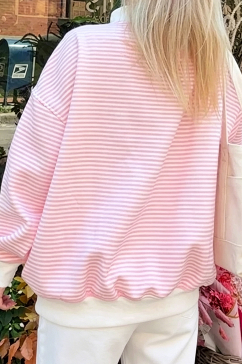 Women's Fall Southern Style Soft Striped Mock Neck Sweatshirt