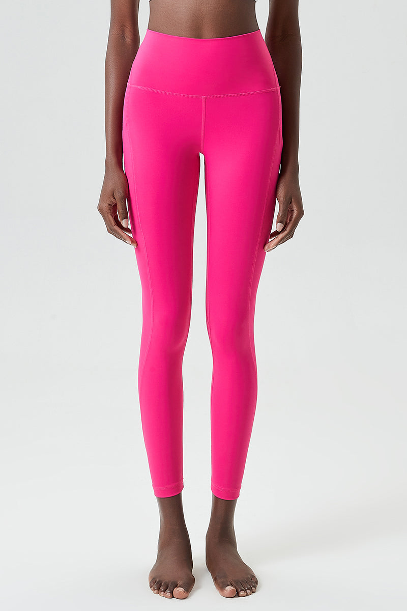 Solid high-waisted side-pocket athletic leggings