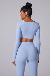 Women'S Ruched Square Neck Waistless Athletic Long Sleeve
