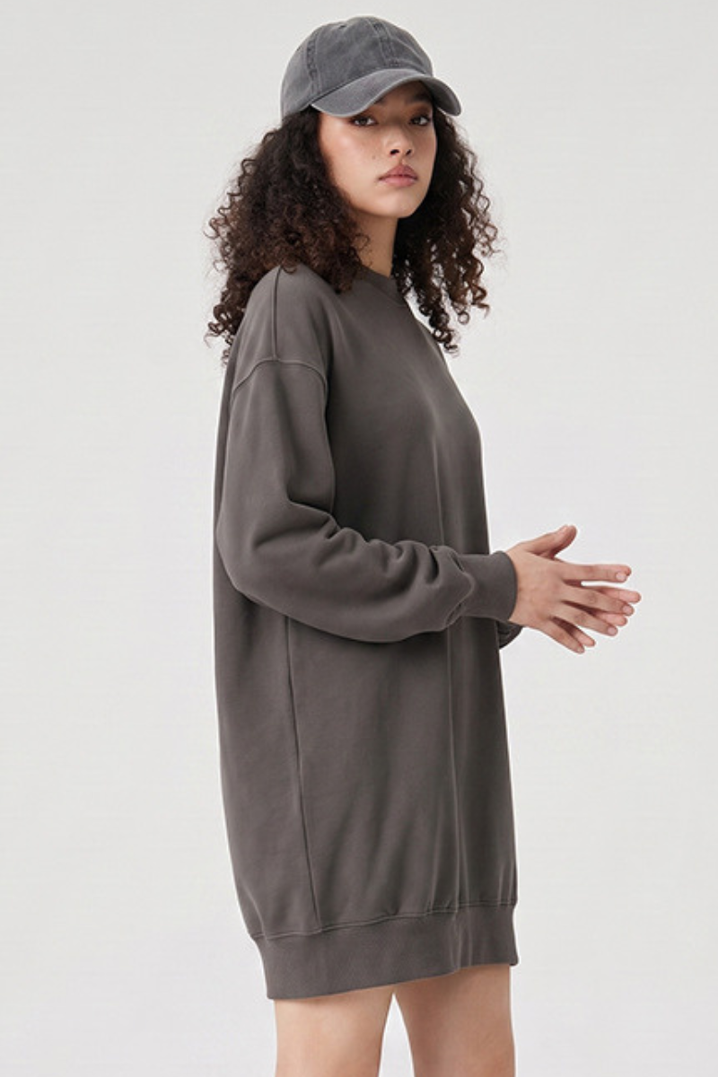 Women's Fall 100% Cotton Drop-Shoulder Long Sweatshirt Dress
