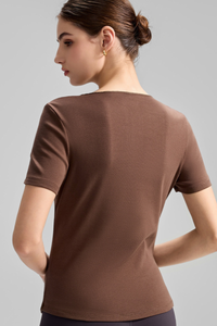 Women's Collared Naked Feel Asymmetric Slit Hem T-shirt