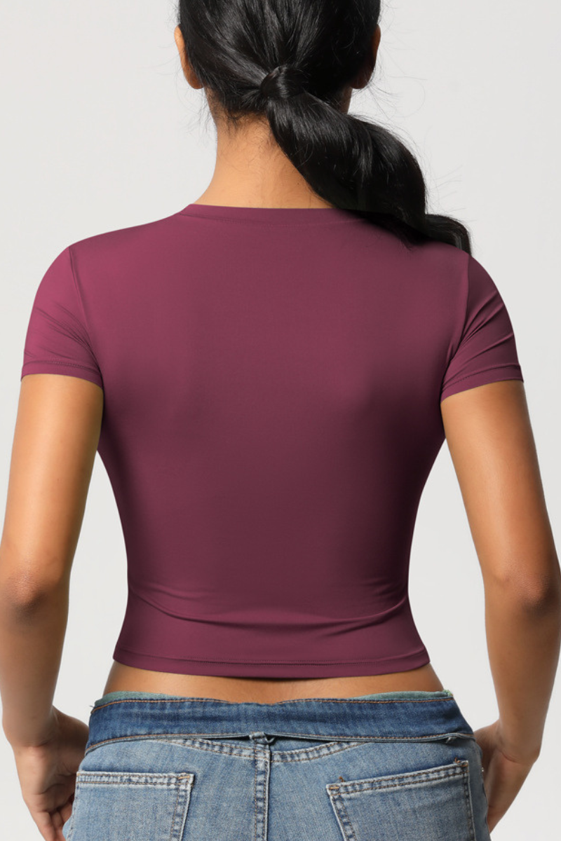 Women's Cropped Solid Round-necked T-shirt
