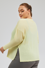 Plus Size Women's Loose Slit Semi-Sheer Long Sleeves Tee