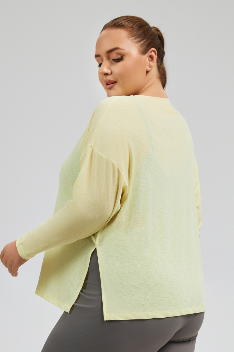 Plus Size Women's Loose Slit Semi-Sheer Long Sleeves Tee