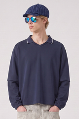 Men's Fall V-Neck Polo Collar Detachable-Sleeve Sweatshirt