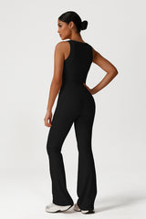 Women Naked Feel Yoga Set: V-Neck Tank + Flared Pants