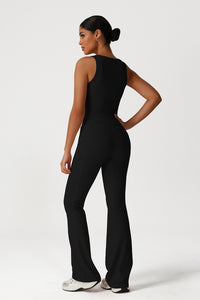 Women Naked Feel Yoga Set: V-Neck Tank + Flared Pants