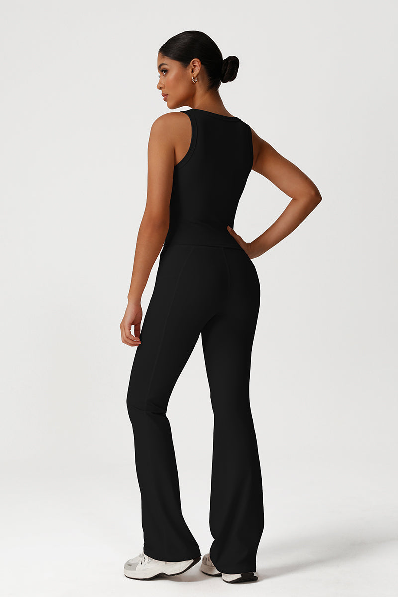 Women Naked Feel Yoga Set: V-Neck Tank + Flared Pants