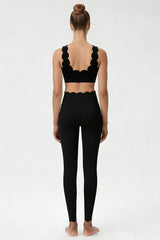 Women's Scalloped Edge Sets:Sports Bra &  High-Waist Legging