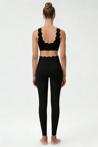 Women's Scalloped Edge Sets:Sports Bra &  High-Waist Legging