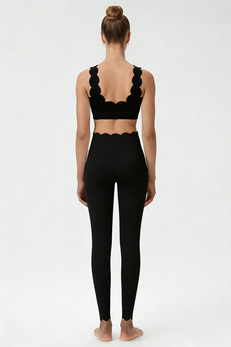 Women's Scalloped Edge Sets:Sports Bra &  High-Waist Legging