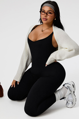 Plus Size Women's Low-Back Strap V-neck Sports Jumpsuit