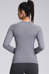 Women's Fall Seamless Knit Crew Long Sleeve Fitted Sport Top
