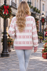Women Christmas Snowflake Mock Neck Sweater No Cotton Lining