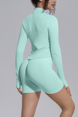 Women's Seamless Bra&Stand Collar Jacket &Shorts 3 Piece Set