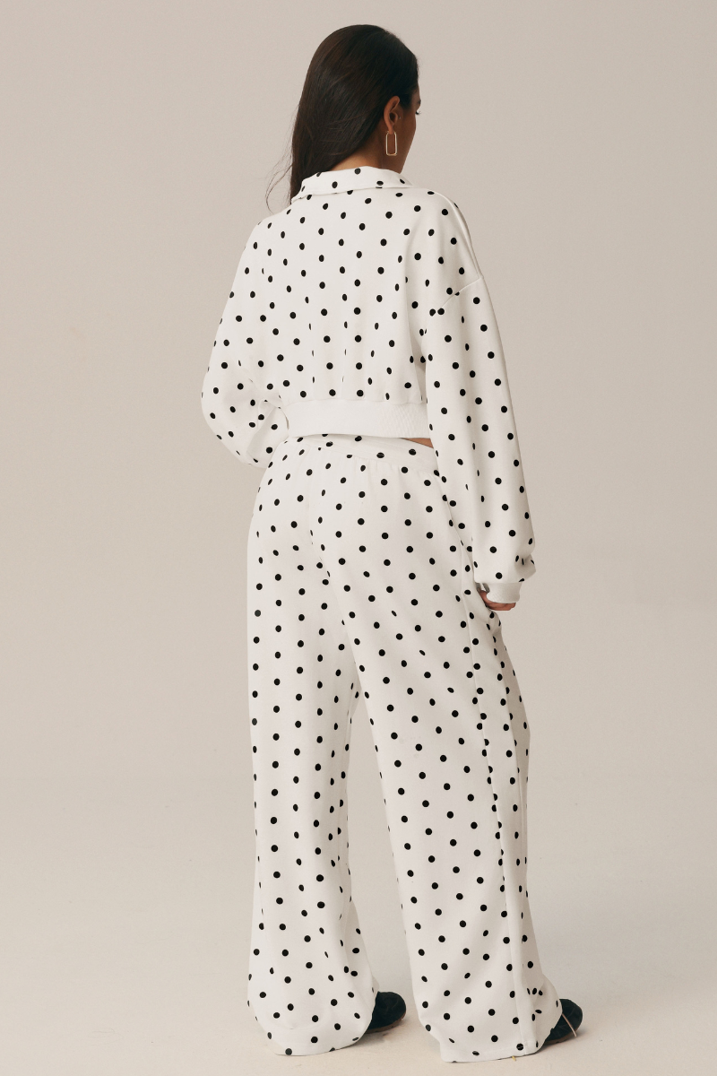 Women's Fall Polka Dot 1/4Zip Sweatshirt And Pants Set