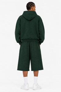 Men's 100% Cotton Loungewear Sets:Hooded Jacket &Mid Shorts