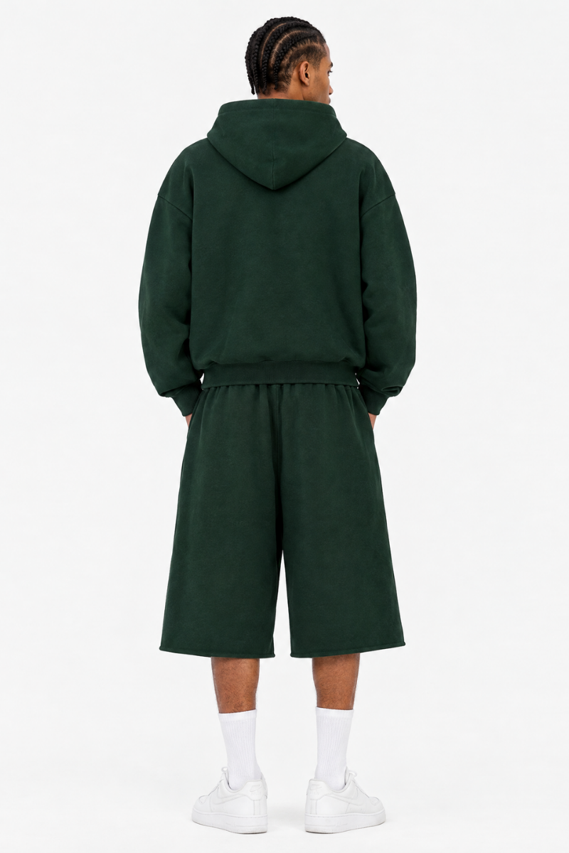 Men's 100% Cotton Loungewear Sets:Hooded Jacket &Mid Shorts