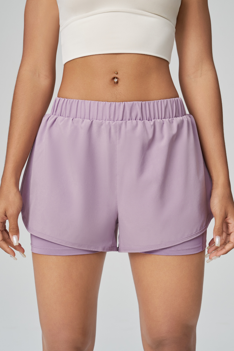 Women's Quick-Dry Faux Two-Piece Athletic Shorts with Slit Pockets