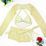 Women's Sexy Lace Hollow Halter Low Waist Bikini Set - 4pcs