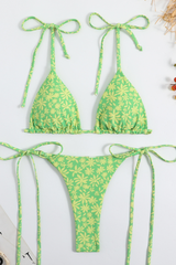 Women's Daisy Print Halter High Waist Tie Bikini Set - 2pcs