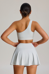 Women's Two-Piece Set: One-Shoulder Sports Bra & Tennis Skirt