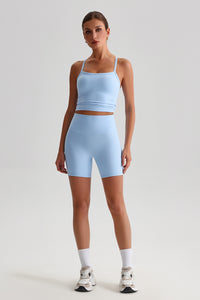 Women High-Waisted Peach Booty Yoga Set: Seamless Crotch Shorts + Y-Back Sports Bra