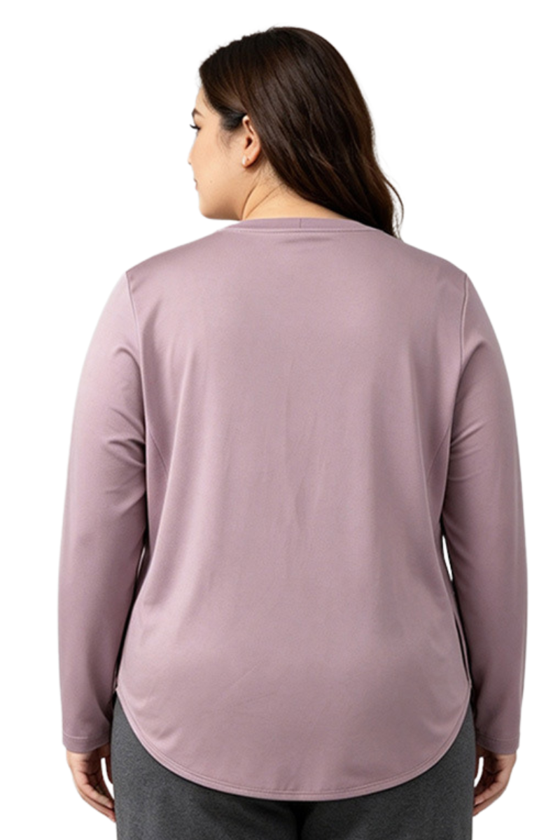 Plus Size Women's Fall Side Slit Curved Hem Long Sleeve Top