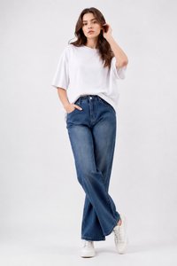 Women's Mid Rise Non-Stretch Wide Leg Denim Jeans