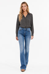 Women's High Waist Flare Jeans with Western Pocket Detail