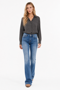 Women's High Waist Flare Jeans with Western Pocket Detail