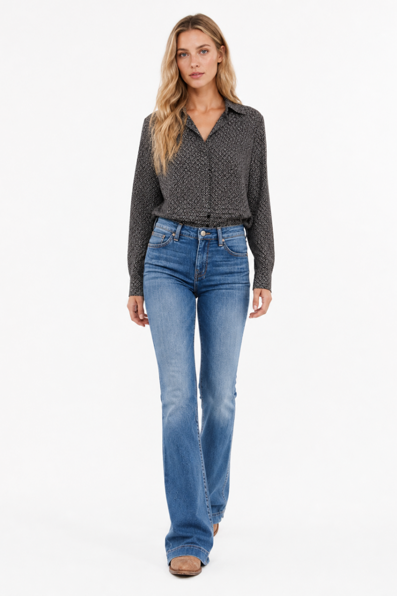 Women's High Waist Flare Jeans with Western Pocket Detail