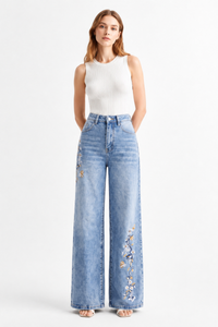 Women's High Waist Side Studded Wide Leg Jeans