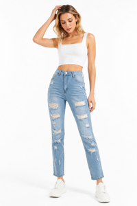 Women's High Waist Distressed Ripped Stretch Jeans