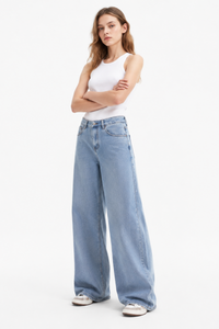 Women's 100% Cotton High Waist Wash Wide Leg Jeans