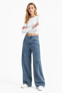 Women's 100% Cotton High Waist Straight Leg Jeans