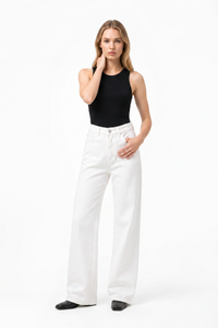 Women's Fall 100% Cotton Pure White Wide Leg Jeans