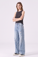 Women's Fall Fashion High Waist Ripped Wide Leg Jeans