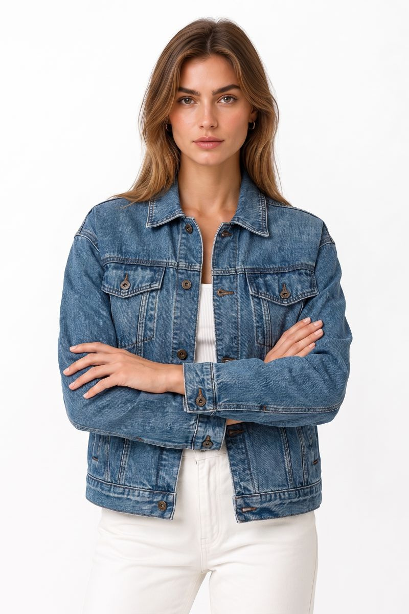 Women's 100% Cotton Classic Blue Denim Jacket