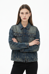 Women's Fall 100% Cotton Vintage Wash Slim Denim Jacket
